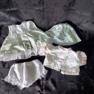 Baby Doll Dress Set Handmade Hat Pant Purple Vintage 1980s Fits 16" Doll